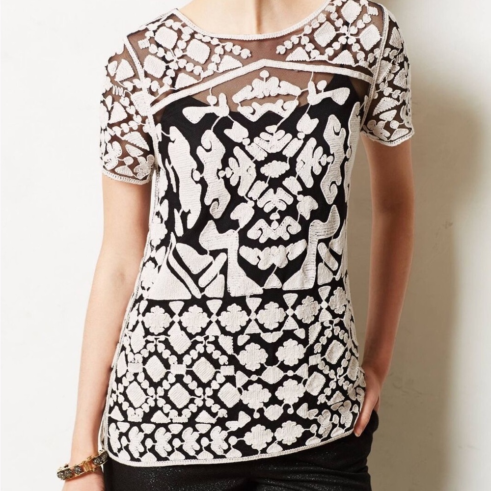 Anthropologie Everleigh Black and White Patterned Women's Top, Size XS